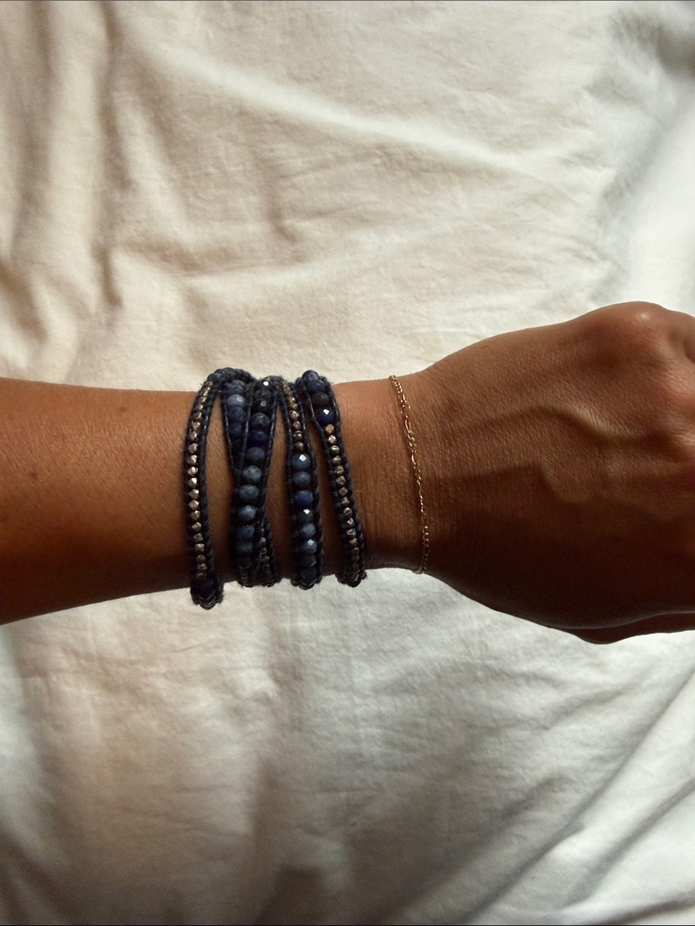Blue Beaded Wrap Bracelet - Layered Navy Bracelet